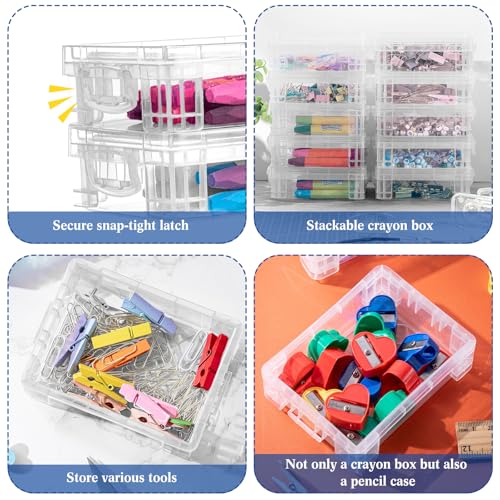 Image of Suzile 80 Pcs Plastic Crayon Box with Lid Clear Crayon Organizer Stackable Storage Containers Bulk Pastel Holder Case for Office School Classroom Supplies Pen Pencil Art Crafts