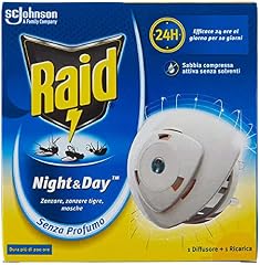 Raid Night & Day Base con Ricarica, Antizanzare e Repellente Mosche, Contiene 1 Diffusore e 1 Ricarica, Senza Profumo