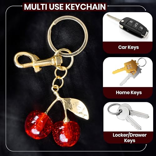 Image of Storite Elegant Cherry Bag Charm Cute Acrylic Handbag Pendant & Purse Keychain Accessory for Women & Girls