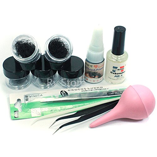 12 in 1 Natural Long Black Color D Curl 0.15 Thicknesses False Individual Extension Eyelash Graft Eyelashes Air Pump Straight Curve Tweezers Glue 15ml Remover with brush Full Tools Comb Set
