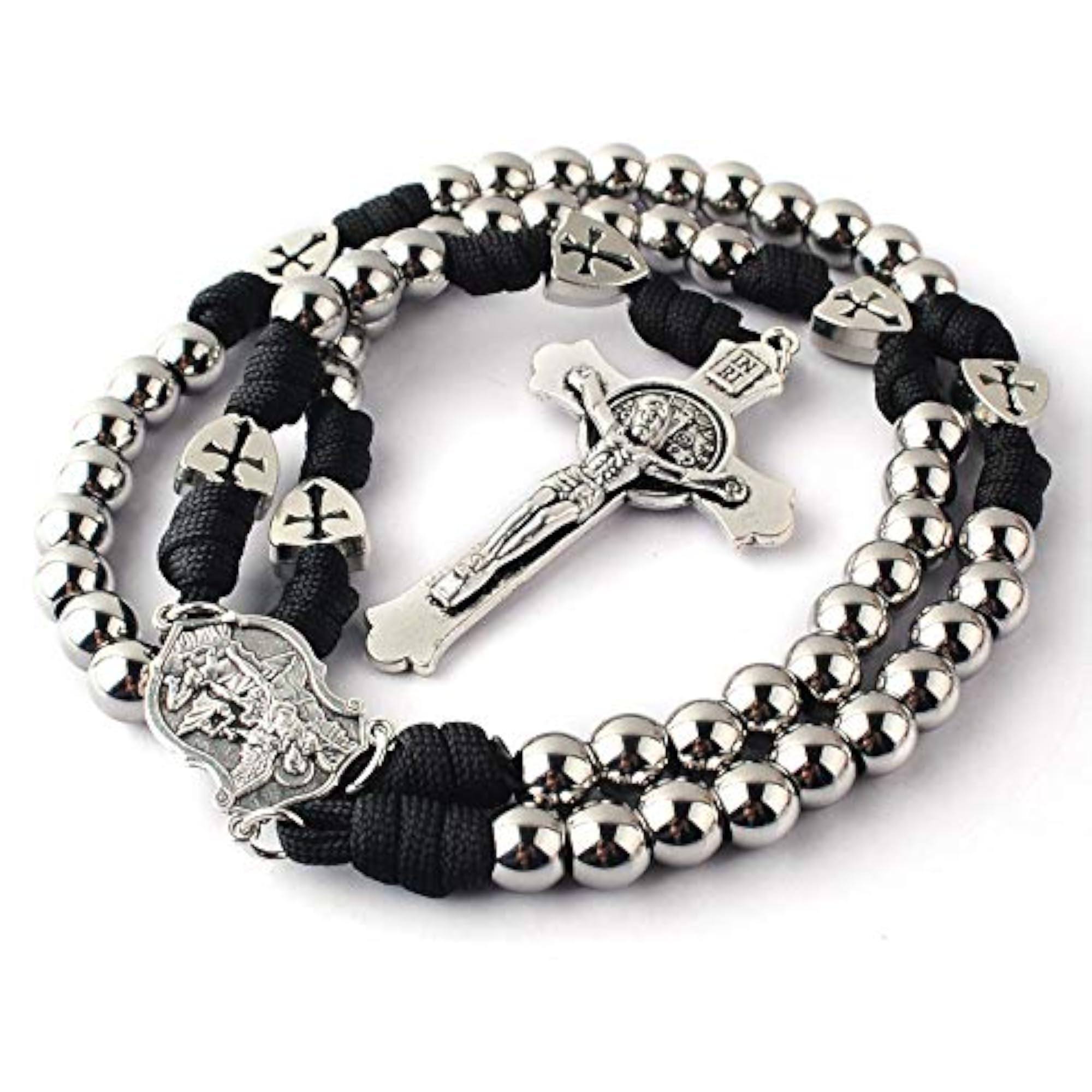 Men's St. Michael & St. Benedict Stainless Steel Paracord Rosary Necklace