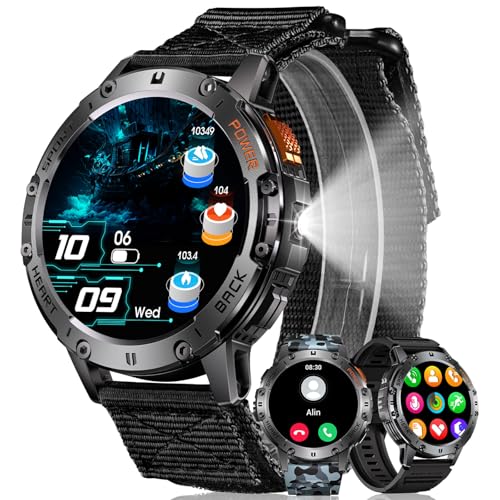 MEGALITH Smartwatch Herren Fitness Uhren: LED Taschenlampe Wasserdicht IP68 Sport Fitnessuhr - Tracker Blutdruck Schrittzähler Pulsmesser Smart Watch Männer Kompatibel Android iOS