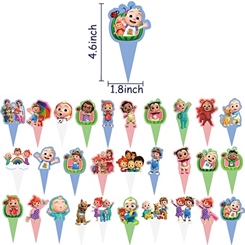 Cartoon melon Birthday Party Cake Topper 30Pcs watermelon-themed Birthday Party Supplies Cupcake Decorations for Kids - Thumbnail 6