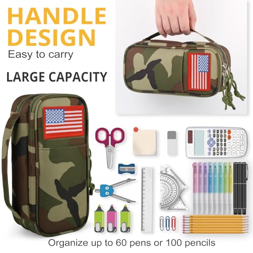 Image of Tactical Pencil Case for Boy,Large Capacity Pencil Pouch,Marker Organizer Case Pen Box, Tool Bag Desk Organizer for School College Office Organizers for Kids Men Women Adult Teens(Camo Green)