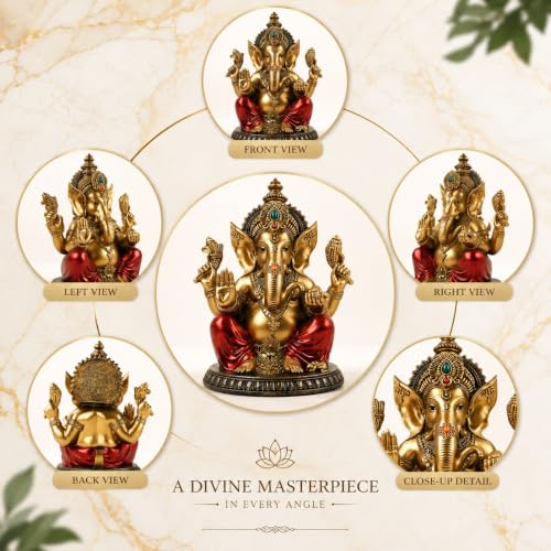 Image of ARMONIA Premium Lord Ganesha Idol for Home Decor - 11Inch Handmade Ganesh Murti |Antique Finish Ganpati Statue for Mandir,Office Desk |Polyresin | Best Spiritual Gift for Diwali,Wedding & Housewarming