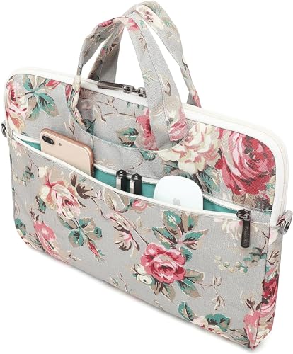 Canvaslove Laptop Shoulder Messenger Bag for MacBook Air 13 inch,MacBook 14 inch and 13.3 Inch-14 inch Laptop (Grey Rose)2