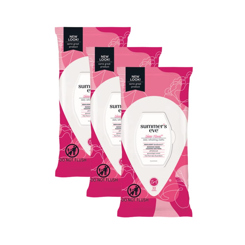 Summer's Eve Feminine Cleansing Cloths, Sensitive Skin, Sheer Floral 32 ea (Pack of 3)