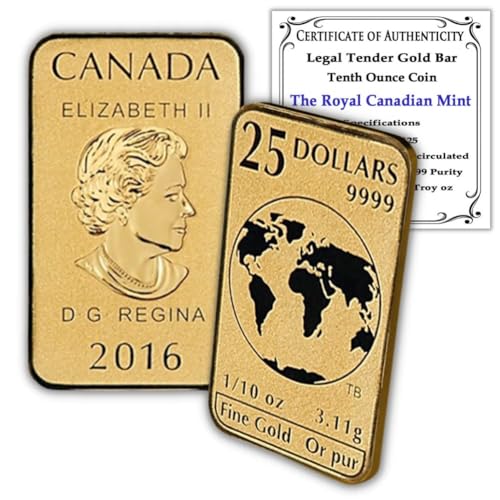 2016 1/10 oz Royal Canadian Mint Legal Tender Gold Bar Brilliant Uncirculated Bar with Certificate of Authenticity 24K $25 Seller BU