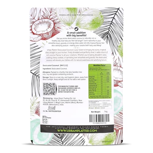Image of Urban Platter Desiccated Coconut, 1kg (Unsweetened and Finely Grated, Ideal for Baking & Confectionery)