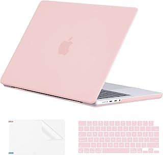 EooCoo Compatible for Newest MacBook Pro 14 Inch Case 2023 2022 2021 Release M2 A2779 A2442 M1 Pro M1 Max Chip, Hard Case with Keyboard Cover, Screen Protector - Pink