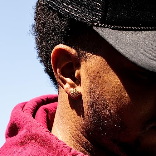 Men's Large 14K Yellow Gold 925 Sterling Silver Flower Cluster Hip Hop Stud Earrings4