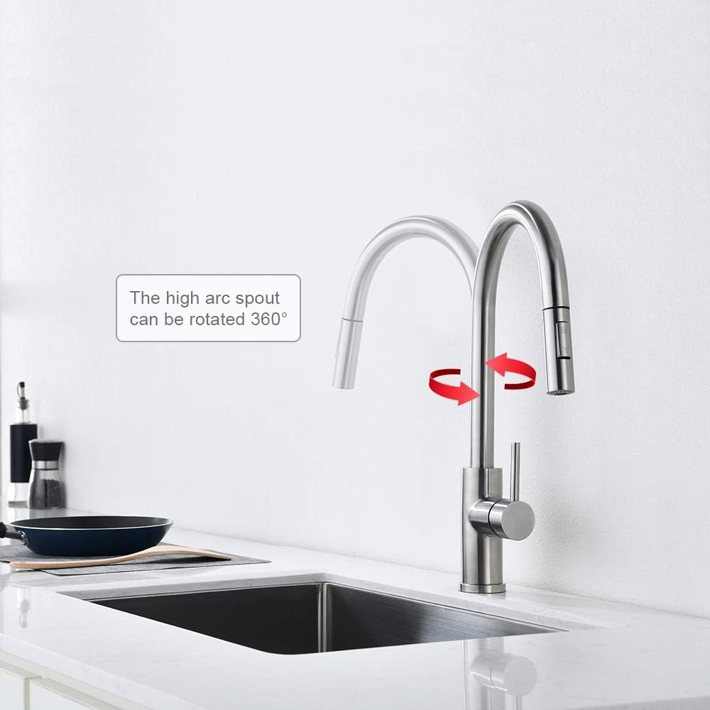 Best Review Kitchen Faucet with Pull Down Sprayer Single Handle Stainless Steel Faucets for Kitchen Sinks with Deck Plate, Brushed Nickel