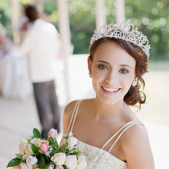 Image of RENESMEE Queen Crown of Silver Crystal Tiara Crowns for Bridal Women Girls Wreath Headpiece Princess Elegant Crown Bridal Wedding Prom Birthday Party Headbands for Women Hair Accessories