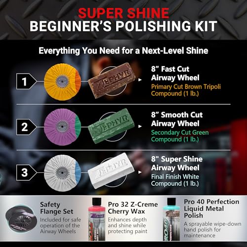 Image of Zephyr - Super Shine Beginner's Aluminum Polishing Kit - Metal Polishing Kit Made for Fuel Tanks, Aluminum Wheels, Peterbilt Steps, & More