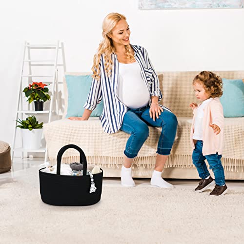 Image of XUANGUO Cotton Rope Baby Diaper Caddy Organizer Basket for Boys Black