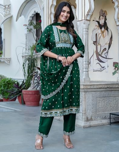 Image of SIRIL Women's Rayon Viscose Printed Kurta Pant with Dupatta Set