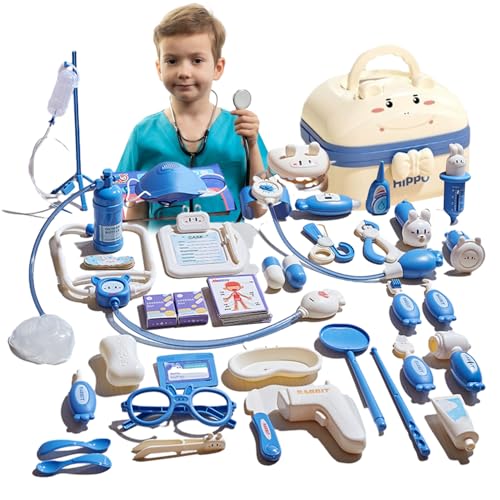 キッズドクターセット、ごっこ遊びドクターセット | 子供のお医者さんままごとおもちゃセット小学校ギフトボックスケア注射聴診器ままごと子供ドクターセット歯医者ゲームスーツケースデザインロールプレイセット子供用お医者さんごっこ付き,照明と音響効果、ごっこ遊び用