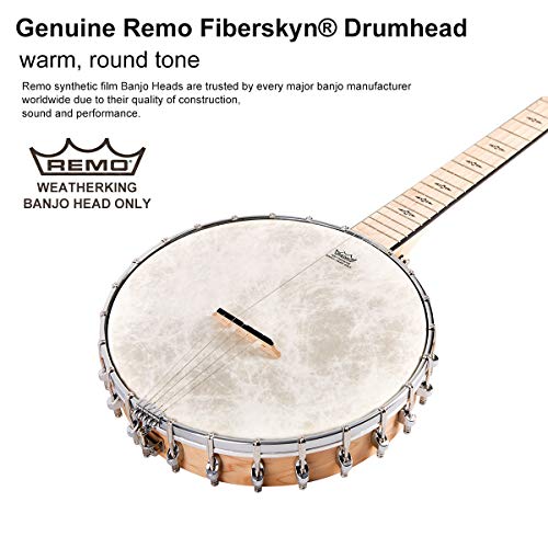 Mulucky 5 String Banjo - Remo Drumhead Openback Beginner Kit With Gig Bag Tuner Picks Strings Strap - B1101