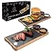 LIKAYA® Servierbrett 2er Set aus FSC®-zertifiziertem Akazienholz mit Schieferplatte und Saucen Schüsseln für Steak, Burger, Sushi und vieles mehr - perfektes Zubehör z.B. zum Grillen!