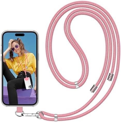 SS Phone Lanyard Strap, Universal Neck Cord Lanyards Strap and Phone Tether Patch for All Phones and Case Combinations (Pink)
