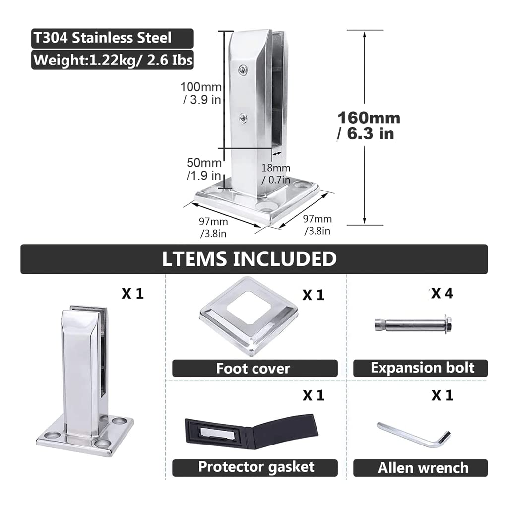 Set 10 Morsetti Per Vetro In Acciaio Inox - Per Ringhiere, Scale, Fino A 16mm Spessore - Foto 11