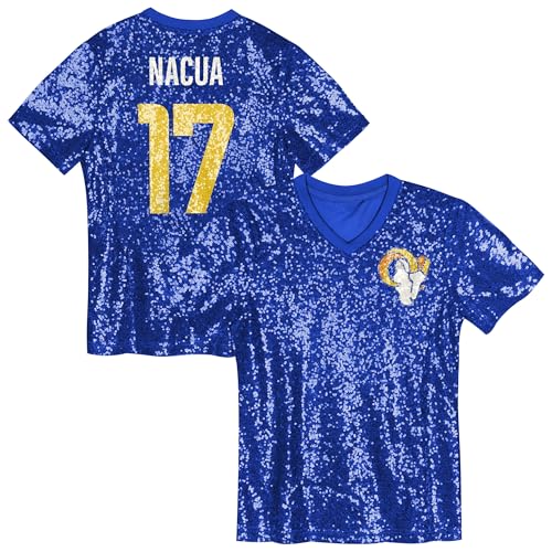 Outerstuff Girls Youth Puka Nacua Royal Los Angeles Rams Sequin V-Neck Fashion Jersey