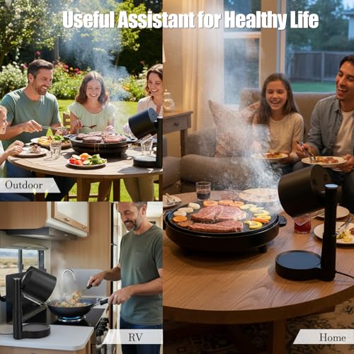 Yoicee Tragbare Dunstabzugshaube – Mit abnehmbarem Aluminium-Fettfilter, 3-Stufen-Abluftsystem für Indoor- und Outdoor-Kochen im Wohnmobil, Kompakte Küchenlüftung für BBQ (Black)