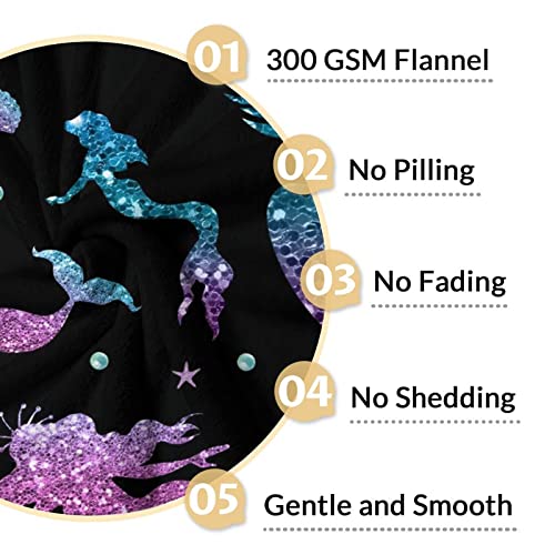 Mercuryelf Mermaid Throw Blanket - Soft, Fuzzy & Warm - 60x80 Inches Flannel Blankets for Bed, Couch - Black Cute Throws Gift for Adults