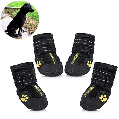 Petsoigné Dog Shoes Waterproof Dog Boots Anti-Skid with Reflective Strap Pet Winter Snow