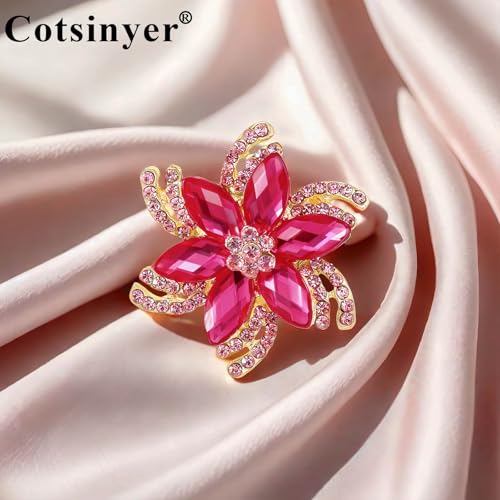 Image of Vintage Flower Brooch for Women - Elegant Lapel Pin with Rhinestones & Crystals for Suits, Coats, Dresses, Hats, Scarves and Shawls