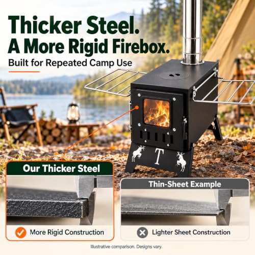 Hot Tent Stove, Portable Wood Burning Stove with Chimney for Tent Camping - Image 5