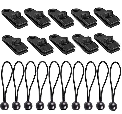 MDCEO Tensores Elasticos, Clip de Lona,Tensor para Lonas, para Toldos,Carpas,Jardinería,Cámping （20 Piezas, Negro）