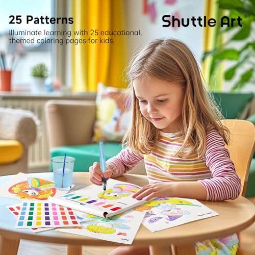 Image of Shuttle Art Paint with Water Coloring Book for Kids, 25 Princess Themed Pages with 2 Brushes, Mess-Free Watercolor Paint Set, Travel-Friendly Art Craft Gift for Toddlers, Birthday Christmas Gift