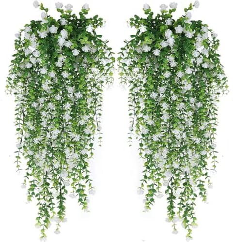 WEISPARK Artificial Hanging Flowers, 4pcs Fake Eucalyptus Vine Fa...