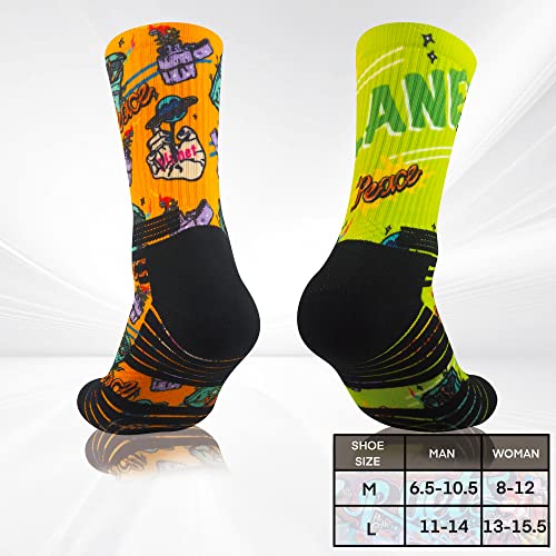 Jdq 2 Pairs Funny Crazy Graffiti Art Hip-Hop Pattern Men & Women Cool Cute Athletic Sport Novelty Graphic Crew Tube Socks - M #TOP1