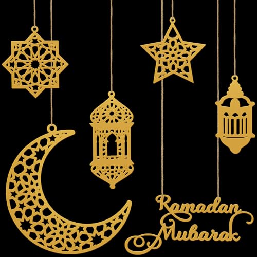 6 Uds Ramadan Hanging Decorations, Decoraciones De Ramadán Mubarak Con Forma De Luna Y Estrella, Guirnalda Eid Mubarak Para Colgar En Puertas Ventanas Paredes Y Árboles