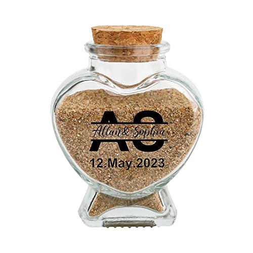 Jinlinjew Personalized Honeymoon Sand Keepsake Jar, Custom Couple Name and Date Sand Collection Glass Bottle Beach Souvenirs, Engagement Wedding Registry Newlywed Couples Travel Gift Ideas