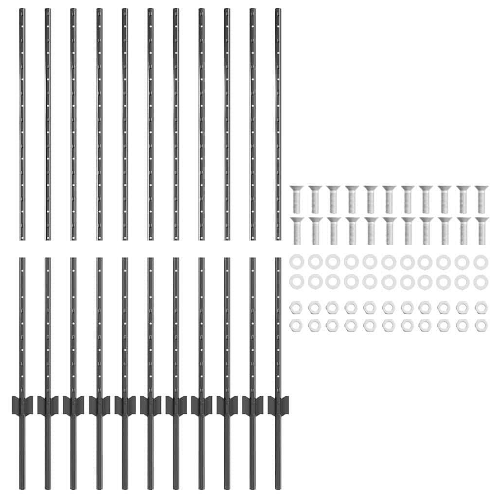 vidaXL Poste de cerca empotrado 11 uds. Gris 160 cm
