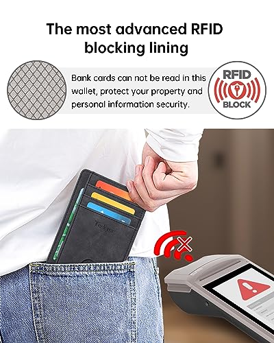 Image of Teskyer Slim Minimalist Wallet for Men, RFID Front Pocket Card Holder | Ultra Slim Front Pocket Design, 8 Card Slots, RFID Protection, Smooth Faux Leather for Everyday Carry