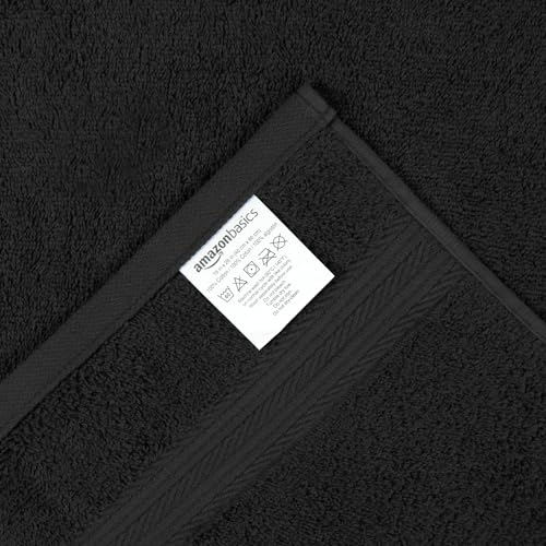 Image of Amazon Basics Fade-Resistant 100% Cotton Washcloth for Face and Body, Soft Absorbent, 26 inch x 16 inch, Black, 6-Pack