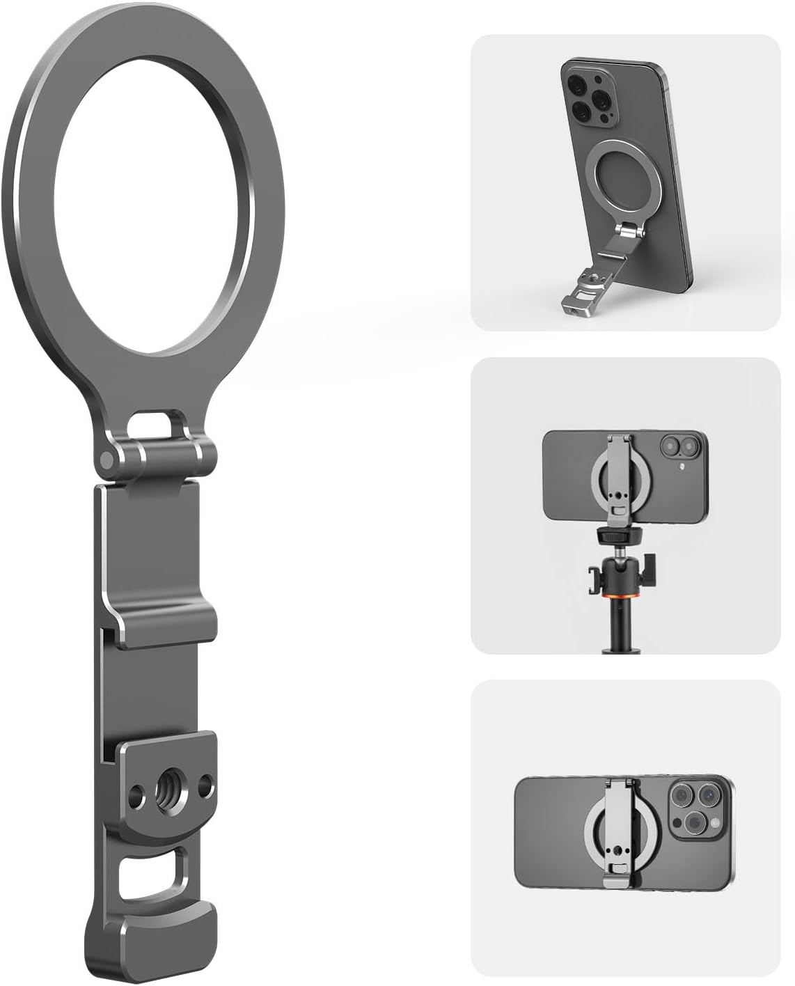 Phone Tripod Holder Mount for MagSafe, Aluminum Magnetic Mount Adapter with 1/4” Screw Hole, Cold Shoe for iPhone 17 16 15 14 13 Series for Samsung for Google Accessories