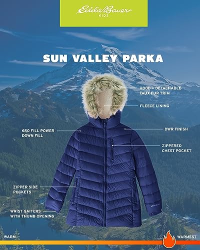 Eddie Bauer Girl's Long Parka Jacket - Down Bubble Coat with Fur Hood for Girls (3-16)2