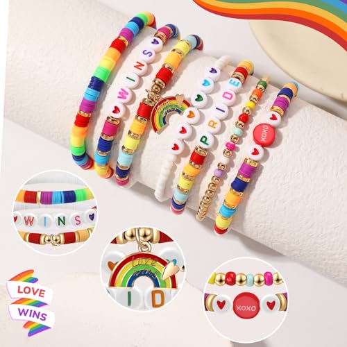 Pride Bracelets for Women Men LGBT Support Rainbow Clay Bead Bracelet Gay Bracelets for Pride Day Month Parades Decorations Party Supplies3