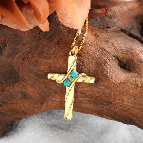 Genuine Turquoise Cross Necklace for Women - 925 Sterling Silver Gold Cross Pendant with 3 Natural Turquoise Stones - Authentic Western Jewelry4