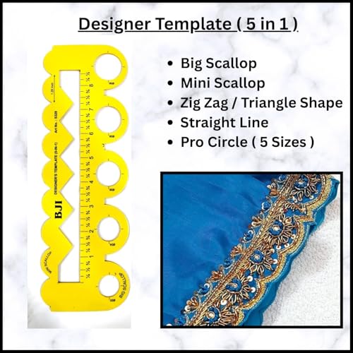 Image of Prabhas Designs Scallop Scale Combos, Design Tool for Scallop, Zig-Zag, Straight, Circles, Flower, Triangle Patterns (Yellow 5in1, 4in1, 6in1 scallop)