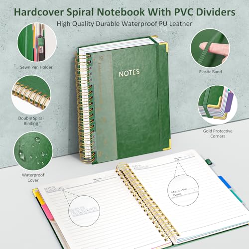 Carnet de notes ligné à spirale RIANEAN cahier vert pour école et bureau - 3