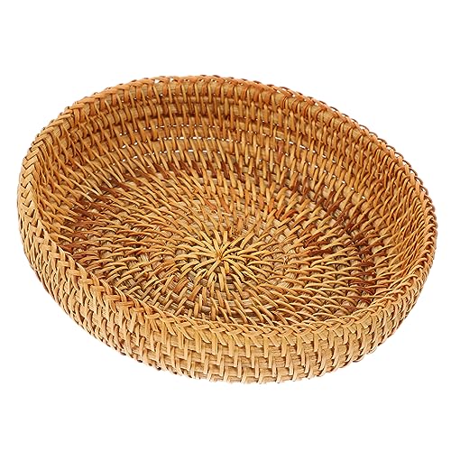 HEALLILY Tabletop Woven Rattan Basket Round Storage Holder for Fruits Snacks and Bread Elegant Kitchen Decor for Home Hotel and Shop Use