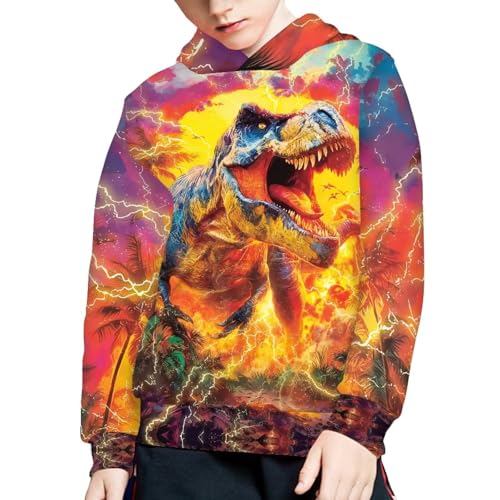 Image of WELLFLYHOM Boys Hooded Sweatshirts Hoodie Pullover Cool Graphic Crewneck Blouses Size 6-16