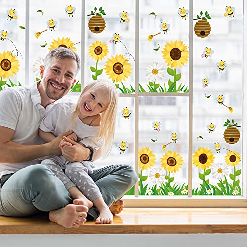 Outus 9 Sheet Spring Summer Sunflower Window Clings Bee Stickers Window Decals For Glass Windows Spring Summer Baby Shower Birthday Party Decoration #TOP6