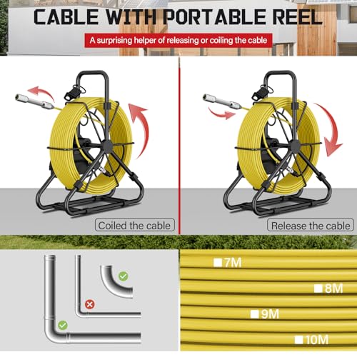 Sewer Camera 100ft 4.3" Pipe Drain Inspection Camera DVR Borescope with 12PCS LED Lights IP68 Waterproof 17/22MM Industrial Endoscope (22MM Camera/30M)